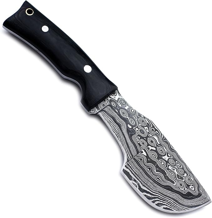 Handmade Damascus Steel Knife for Hunting, Survival, Camping, Bushcraft, Fishing, Fixed Blade, Tracker Knife with Full Tang Micarta Handle, Leather Sheath and Sharpening Stone - WKD-799