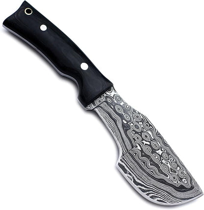 Handmade Damascus Steel Knife for Hunting, Survival, Camping, Bushcraft, Fishing, Fixed Blade, Tracker Knife with Full Tang Micarta Handle, Leather Sheath and Sharpening Stone - WKD-799
