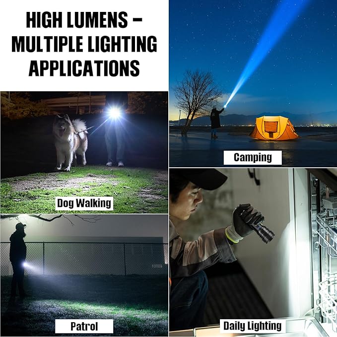 Flashlights LED High Lumens Rechargeable, 990,000 Lumen Super Bright Flashlight, USB Fast Charging High Powered Flash Light, Powerful IPX7 Waterproof Handheld Flashlights for Home,Camping(2 Pack)
