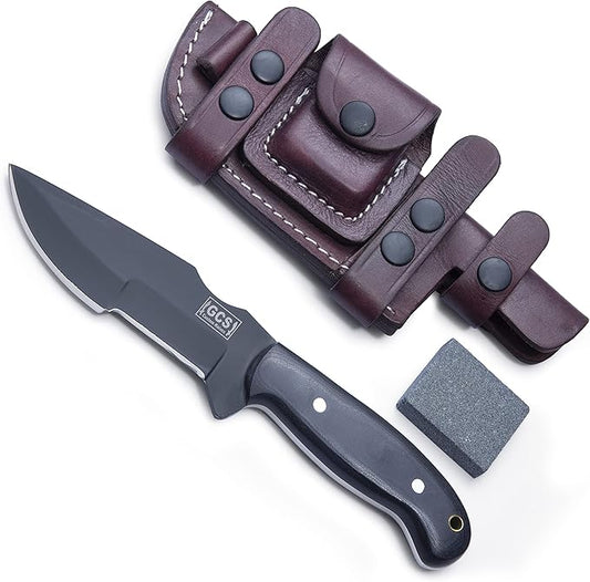 GCS Handmade Tracker Knife D2 steel Hunting and Knife with Micarta Handle Fixed Blade Survival Knife Right Hand Scout Carry leather Sheath for Hunting Camping and EDC GCS 304 Black