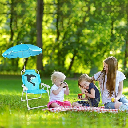 PLULON Kids Beach Chair with Umbrella Folding Lawn and Camping Chair with Summer Shade Children's Beach Chair for Beach Pool Travel Outdoor（for 1-5 Years Old）