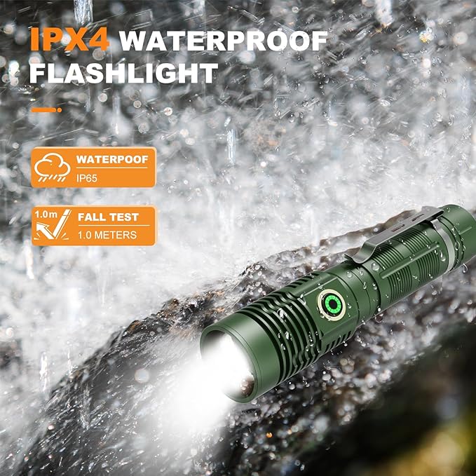 Small Tactical Flashlights 20000 High Lumens - 1500 Meters Long Beam Super Bright LED Magnetic Flashlight USB Rechargeable Zoomable 5Modes Long Beam Spotlight Flashlight for Hiking, Camping-Green