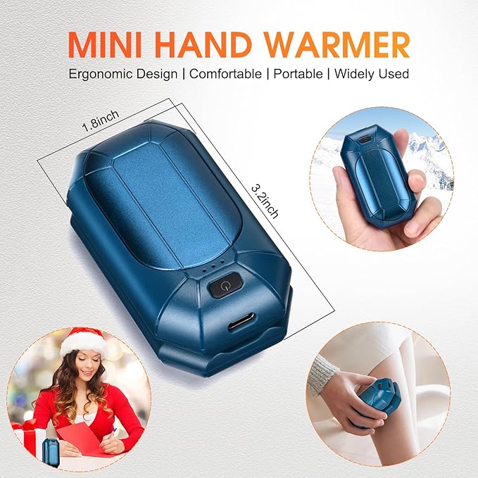 2 Pcs Mini Hand Warmer Rechargeable, 2000mAh*2 Portable Hand Warmer Reusable, 3 Levels Temperature Adjustable 2 in 1 Hand Warmer, Outdoor Indoor Warm Gift for Men Women Children
