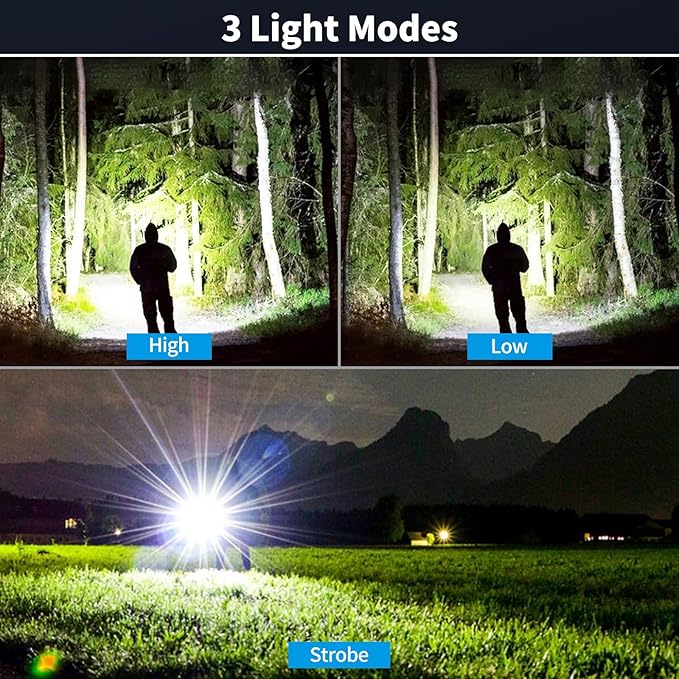 Rechargeable Flashlights High Lumen, 990000 Super Bright LED Flashlight, 12 Hour Runtime Flash Light with 3 Modes, IPX6 Waterproof for Home, Outdoor, Camping