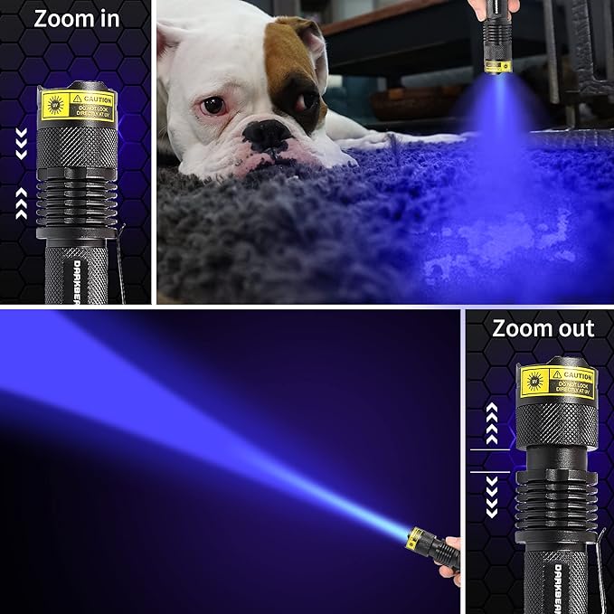 DARKBEAM UV 365nm Light Flashlight 2 Packs Wood's lamp Blacklight LED Portable Mini Handheld Torch Detector for Dog Urine Pet 370nm Anti-counterfeiting Identification, Resin Curing