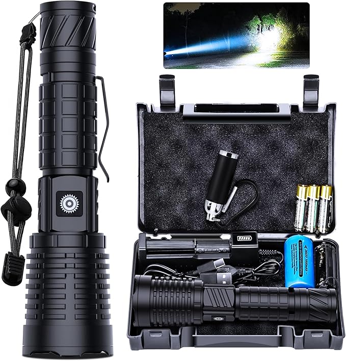 Led Flashlights High Lumens Rechargeable - 990,000LM XHP70 Led Flashlight, Super Bright Flashlight USB Powerful Waterproof Flashlight, Rechargeable Flashlight for Gift Emergencies Camping Home