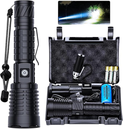 Led Flashlights High Lumens Rechargeable - 990,000LM XHP70 Led Flashlight, Super Bright Flashlight USB Powerful Waterproof Flashlight, Rechargeable Flashlight for Gift Emergencies Camping Home