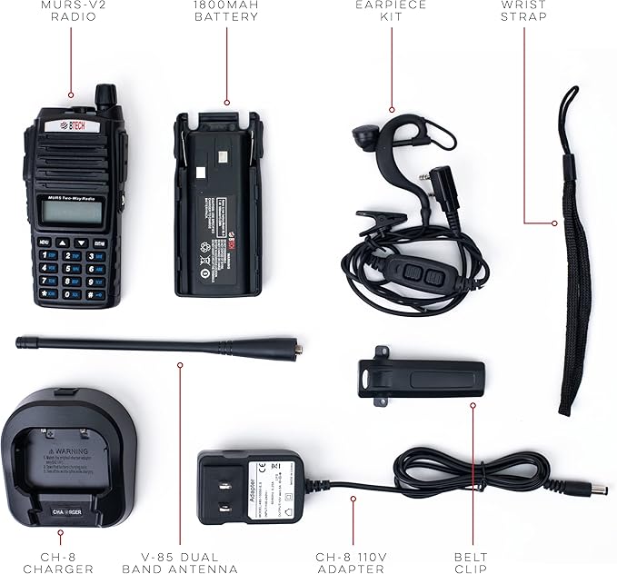 BTECH MURS-V2 200 Fully Customizable Channels MURS Two-Way Radio. USB-C Charging, IP54 Weatherproof, Dual Band Scanning (VHF/UHF), FM Radio, & NOAA Weather Broadcast Receiver