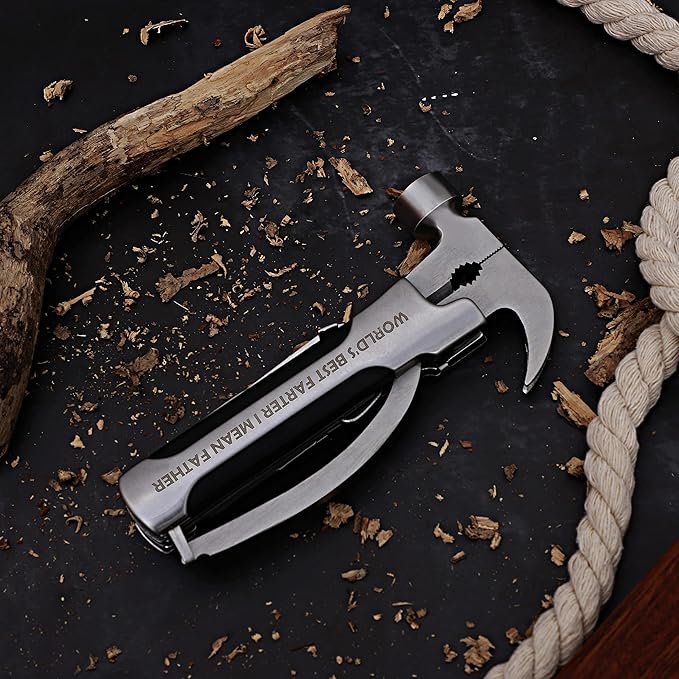 Fathers Gifts for Dad from Daughter Son WORLD'S BEST FATHER I MEAN FATHER Hammer Multitool Camping, 12 In 1 Pocket Multi Survival Tools Cool Gadgets Christmas Birthday Gifts for Men boyfriend