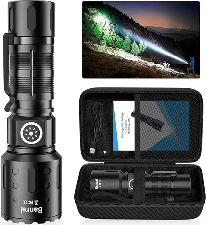 Flashlights 20,000 High Lumens Rechargeable, 1500M Long Throw Super Bright LED Small Powerful Flashlight with Memory Function, 6Modes Pocket Waterproof Flash Light for Camping,Hiking,Emergency