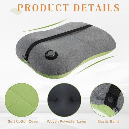 2 Pack Camping Pillow Inflatable Travel Pillow with Removable Cover Backpacking Pillow Blow up Pillow Neck Air Pillow Compressible for Lumbar Support Travel Hiking (Orange,Green)