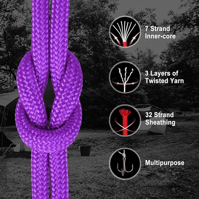 WEREWOLVES Paracord Rope, 7 Strand Type III Parachute Cord 4mm 100ft / 200ft for Crafting, DIY Projects, Survival Bracelets (Medium Purple, 200 ft)