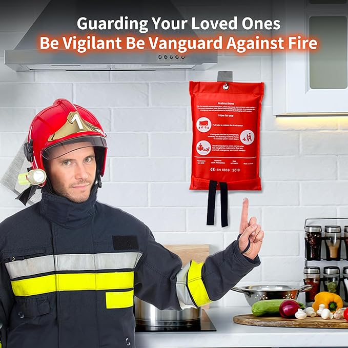 Emergency Fire Blanket for Home and Kitchen (40"x40") - Reusable Fire Blankets Emergency for Home, Office, Car, Camping, Grill, Fireplace, Picnic, School and Warehouse