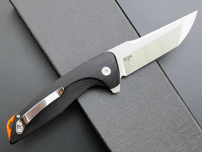 Eafengrow EF926 Pocket Knife D2 Steel Blade Outdoor Tool knives G10 Handle Pocket Clip EDC Reliable Locking Knife Ball bearing Flipper Knife for Camping Survival Hiking,black