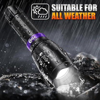 2 Pack LED Flashlights High Lumens with 6 AAA Batteries, 5 Modes Mini Waterproof Tactical Flashlight for Camping Hiking, Bright Flashlight with Zoomable, Fathers Day Dad Gifts for Him, Black & Purple