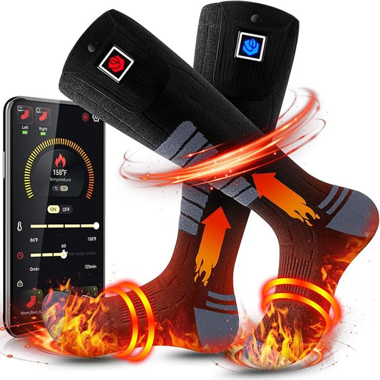 Heated Socks for Men Women 7.4V 22.2WH Battery 2023 Upgraded Heating Socks with APP Remote Control for Hunting Fishing Camping Hiking Outdoor Work(Black,M)