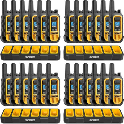DEWALT DXFRS300 1 Watt Heavy Duty Walkie Talkies - Waterproof, Shock Resistant, Long Range & Rechargeable Two-Way Radio with VOX (24 Pack w/ 4X Gang Chargers) (4DXFRS300-BCH6)