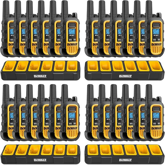 DEWALT DXFRS300 1 Watt Heavy Duty Walkie Talkies - Waterproof, Shock Resistant, Long Range & Rechargeable Two-Way Radio with VOX (24 Pack w/ 4X Gang Chargers) (4DXFRS300-BCH6)