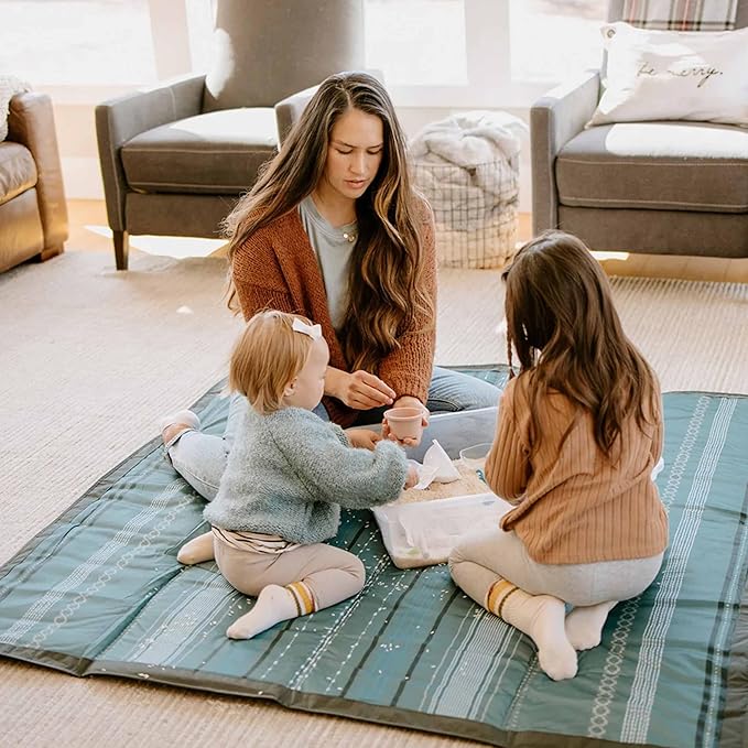 Little Unicorn Outdoor Family Picnic & Beach Blanket, Water-Resistant, Compact Fold, Large Size, 5 x 7 feet, (Shoreline Stripe)