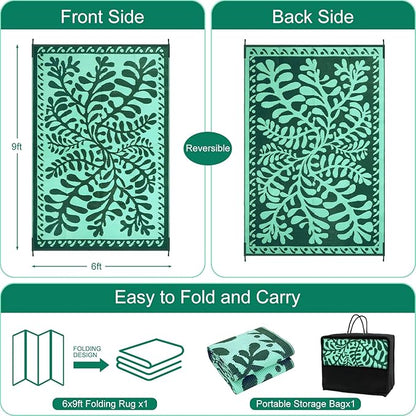 Anidaroel Outdoor Rugs 6x9 for Patios Clearance, Waterproof Reversible Plastic Straw Outside Area Rugs, Outdoor Camping Mat for RV, Porch, Balcony, Pool Deck, Picnic (Green,6‘x9')