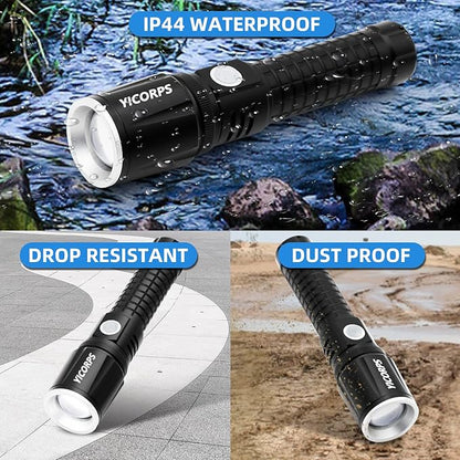 Rechargeable Flashlights High Lumens, 100000 Lumens Super Bright LED Flashlight, Powerful Waterproof Flashlight with 3 Modes and Zoomable for Emergencies, Camping, Hiking(2 Pack)