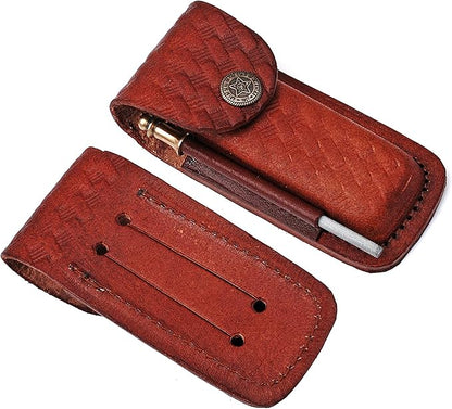 Handmade Damascus Steel Pocket Knife & Knife Sharpener - Damascus Folding Knife - Pocket Knife for Men, EDC Knife & Hunting Knife with Back Lock & Beautiful Pakka Wood Handle with Leather Knife Sheath