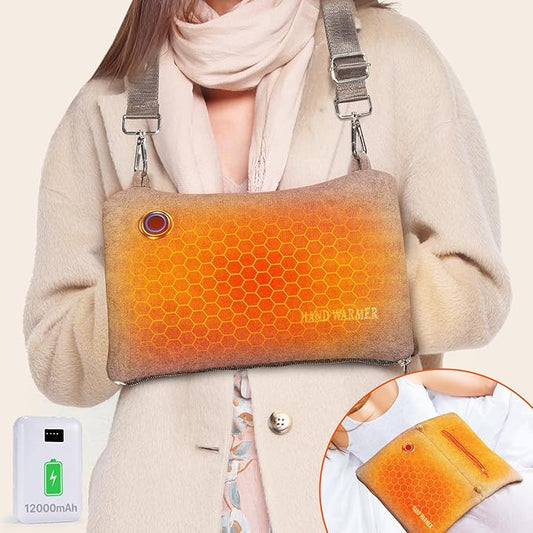 Hand Warmers Pouch Rechargeable for Hot Hands Body Warmers Pain Relief, 12000mAh Graphene Heated Gloves Battery Operated Heater with 3 Levels & Double-Sided Heating Gifts Christmas for Women Mom Dad