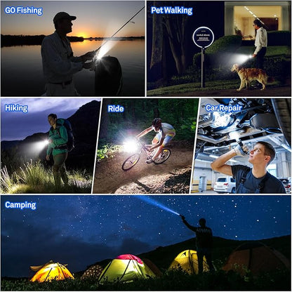 Rechargeable Flashlight high lumens with Clip Waterproof Police Flashlights, Zoomable Beam LED Flash Light with 7 Modes and SOS for Emergencies, Home, Camping, Hiking, Pet Walking (Black)