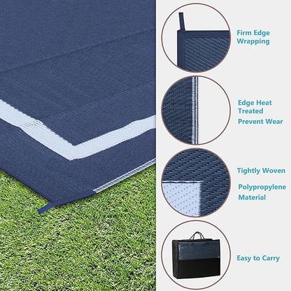 Ogrmar 9x12 FT Reversible Mats, Outdoor Rug for Patio Clearance, Waterproof Carpet, Plastic Straw Rug for Indoor Outdoor, Floor Mat&Rug for RV Porch Camping Backyard Deck Balcony Beach Trailer (Blue)