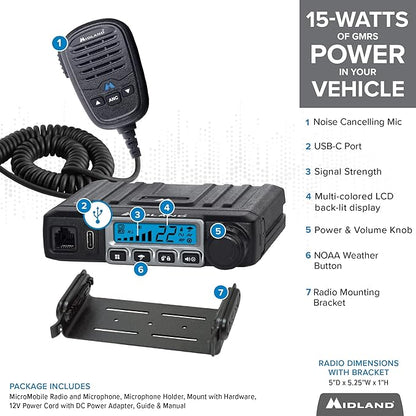 Midland – MXT115AGVP3 - 15 Watt GMRS MicroMobile Two Way Radio - Off Roading Outdoor Farm Radio - Extended Range 3dB gain Ghost Antenna, Antenna Cable, Mounting Bracket - Farm Tractor Bundle