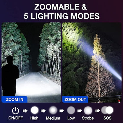 RECHOO Tactical Flashlights 2 Pack, Bright Zoomable LED Flashlights High Lumens with 5 Modes, Portable Small Flash Light for Camping Essential, Camping Flashlight