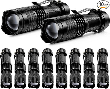 10 Pack Mini Flashlight LED Flashlight 3 Mode Flashlight Adjustable Handheld Flashlight for Camping Hiking Outdoor Work (Black)