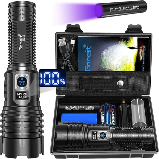 Goreit Flashlights LED High Lumens Rechargeable, 980,000 Lumens XHM77.2 Super Bright Flash Light USB, Handheld Flashlight High Powered,Powerful Flashlight Waterproof for Emergency Camping