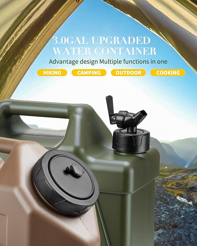 3.5 Gallon Water Jug,Overlanding Gear Water Containers Spigot,Camping Essential Truly Leak-Proof Press Faucet Khaki Water Tank,BPA Free Portable Emergency Water Storage for Outdoors and Hiking