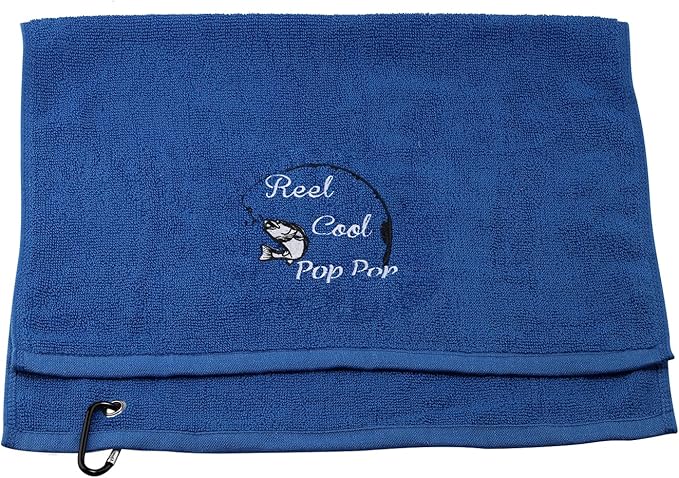 Fishing Towel Fisherman Gift Reel Cool Dad Papa Embroidered Towel with Clip