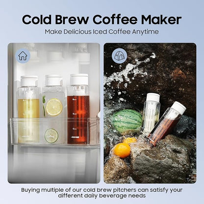 MHW-3BOMBER Cold Brew Coffee Maker Iced Coffee Tea Pitcher - 20oz Portable Brewing Coffee Cup with Filter - Reusable Tritan Material Bottle, Space-Saving Design, Black, CE6137B-OS