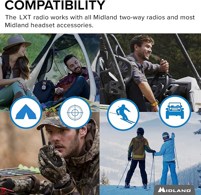 Midland® - LXT633VP3 Walkie Talkies with 36 FRS Channels – Two-Way Radio NOAA Weather Alert & Scan Technology, Dual Power Options, 121 Privacy Codes, Silent Operation, Xtreme Range – Black, Set of 3