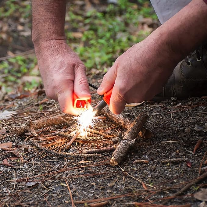 ust StrikeForce Fire Starter with Tinder, Durable Construction and Lanyard for Camping, Backpacking, Hiking, Emergency and Outdoor Survival, One Size, Model Number: 20-12147 , Orange