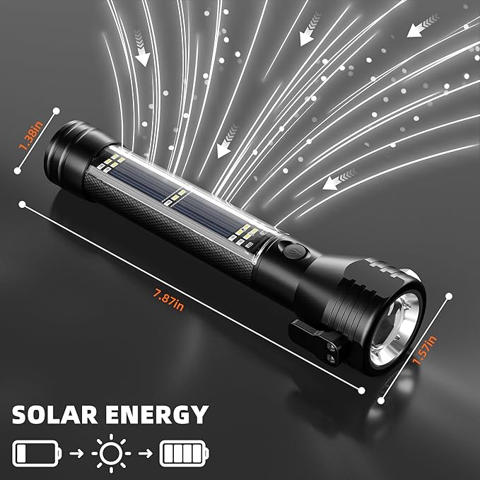 Otdair Solar/Rechargeable LED Flashlight, Multi Function Ultra Bright Flashlight, Emergency Strobe Light, USB-C Rechargeable, 5 Modes for Outdoor, Camping, Hiking, 2Pack