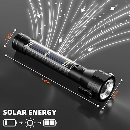 Otdair Solar/Rechargeable LED Flashlight, Multi Function Ultra Bright Flashlight, Emergency Strobe Light, USB-C Rechargeable, 5 Modes for Outdoor, Camping, Hiking, 2Pack