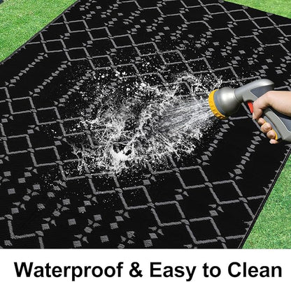 Smiry Outdoor Rug 5x8 ft, Waterproof Reversible Plastic Straw Rugs, Boho Outdoor Area Rug, Outside Floor Mat for Patio, Backyard, Deck, Picnic, Beach, Camping, Dark Grey