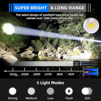 DARKBEAM LED Flashlight High Lumens,Rechargeable 900,000LM Super Bright, Emergency Mobile Charge - 5 Mode, Focusable, Water Resistant, Long Lasting - Handheld Camping Flash Light for Power Outage