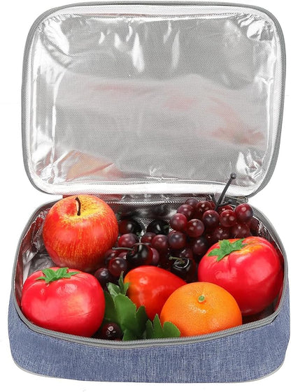 PATIKIL 12"x9"x3" Insulated Lunch Bags, Portable Food Containers Bag Flat Bento Bags Reusable Thermal Lunch Pail for Men and Women, Blue