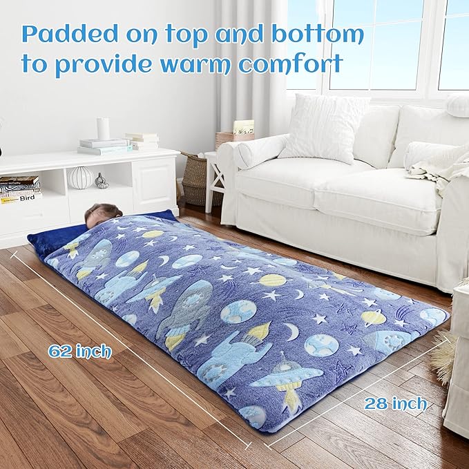 Sleeping Bag for Kids Glow in The Dark Slumber Bag for Girls and Boys Toddler Nap Mats, 62" x 28" Soft and Comfortable for Sleepover, Daycare, Preschool, Kindergarten
