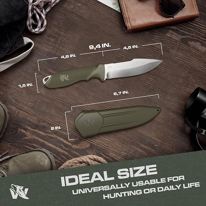 WOLF-II Full Tang Survival Knife with Sheath and Multi Lok - Strong Tactical Fixed Blade Knife - Made of D2 Steel - Bushcraft and Camping Knife - EDC Outdoor Knife with TPE Handle