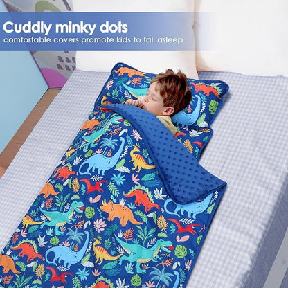 Kids Sleeping Bag Nap Mat with Removable Pillow and Blanket,Extra Thick Large 2 in 1 Slumber Bags for Boys Girls,Toddler Nap Mat for Preschool Daycare Travel Camping