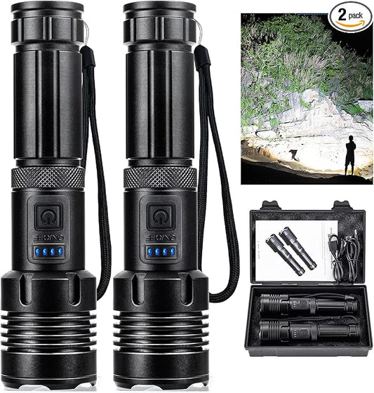 Flashlights 990,000 High Lumens 2 Pack, Super Bright LED Rechargeable Flashlight, 5 Modes, IPX7 Waterproof Flah Light for Emergencies, Camping