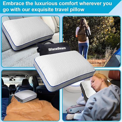 Camping Pillow Dual-Cover Memory Foam Pillows for Travel with Height Extender - 5 Layers Firm Support Small and Portable Camping Pillow for Sleeping (15'' × 9.5'',White)