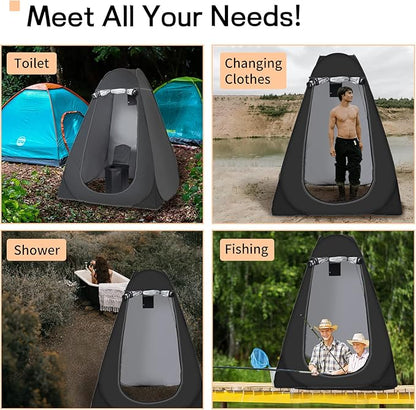 Portable Toilet with Tent, Portable Toilet Kit For Adults, 59in Large Pop Up Privacy Tent, Extra Large Camping Folding Toilet, Comfortable Leather Toilet with Toilet Bags, Washable for Camping