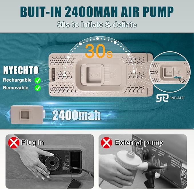 Self Inflating Sleeping Pad with Electric Pump,3.14"Thick Memory Foam Sleeping Mats for Camping,Easy Inflate&Deflate,9.5 R-Value Insulated Camping Mattress with Pillow for Car Travel Tent,Peacock-Blue